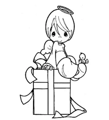 Dibujo de Angel sobre una caja de regalo para colorear e imprimir ... Dibujo de Angel sobre una caja de regalo para colorear e imprimir ...