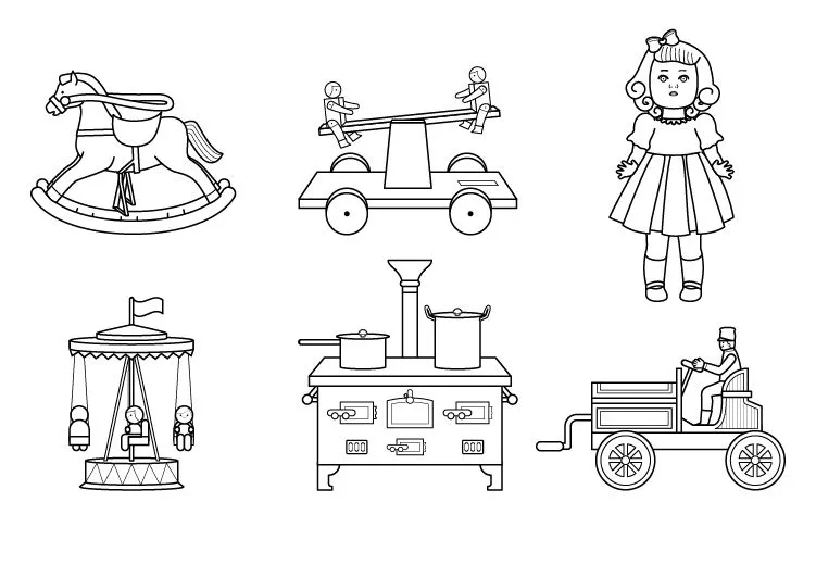 Juguetes antiguos: dibujo para colorear e imprimir Juguetes antiguos: dibujo para colorear e imprimir