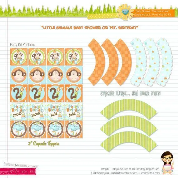 Jungle Animals Baby Shower or 1st-2nd Birthday - Party Kit ... Jungle Animals Baby Shower or 1st-2nd Birthday - Party Kit ...