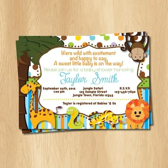Jungle Safari Animals Baby Shower Invitation por MagentaPrintsCo