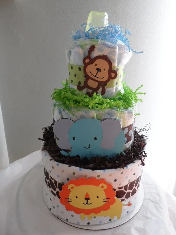Jungle / safari 3 Tier diaper cake por diapercake4less en Etsy Jungle / safari 3 Tier diaper cake por diapercake4less en Etsy