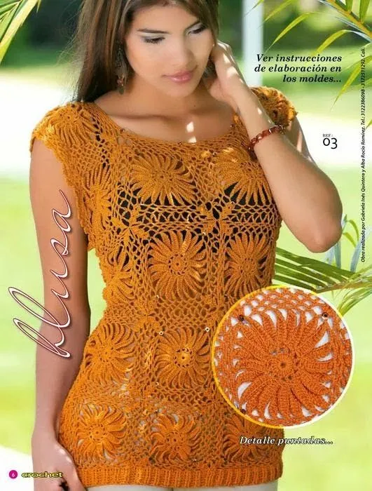 Juvenil blusa naranja | Crochet y Dos agujas