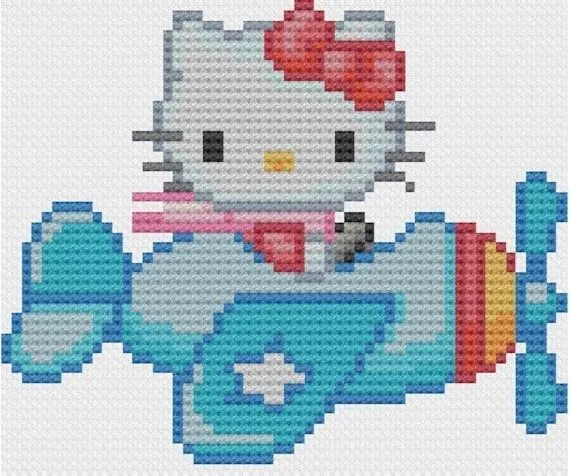Kawaii Hello Kitty Airplane Cross stitch by NostalgicLacquer Kawaii Hello Kitty Airplane Cross stitch by NostalgicLacquer