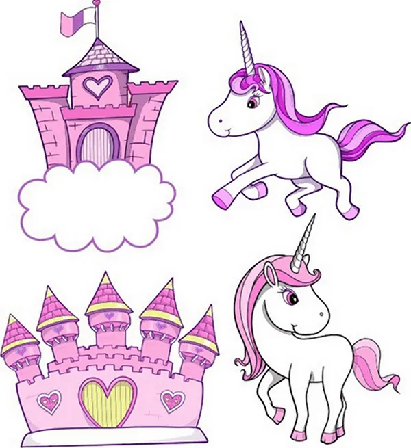 Kit de adhesivos con dos castillos y dos unicornios Kit de adhesivos con dos castillos y dos unicornios