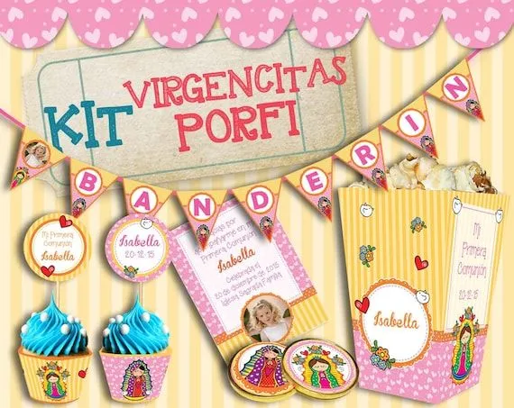 Kit imprimible Virgencitas Porfi Comunion por DulcineasDeco Kit imprimible Virgencitas Porfi Comunion por DulcineasDeco