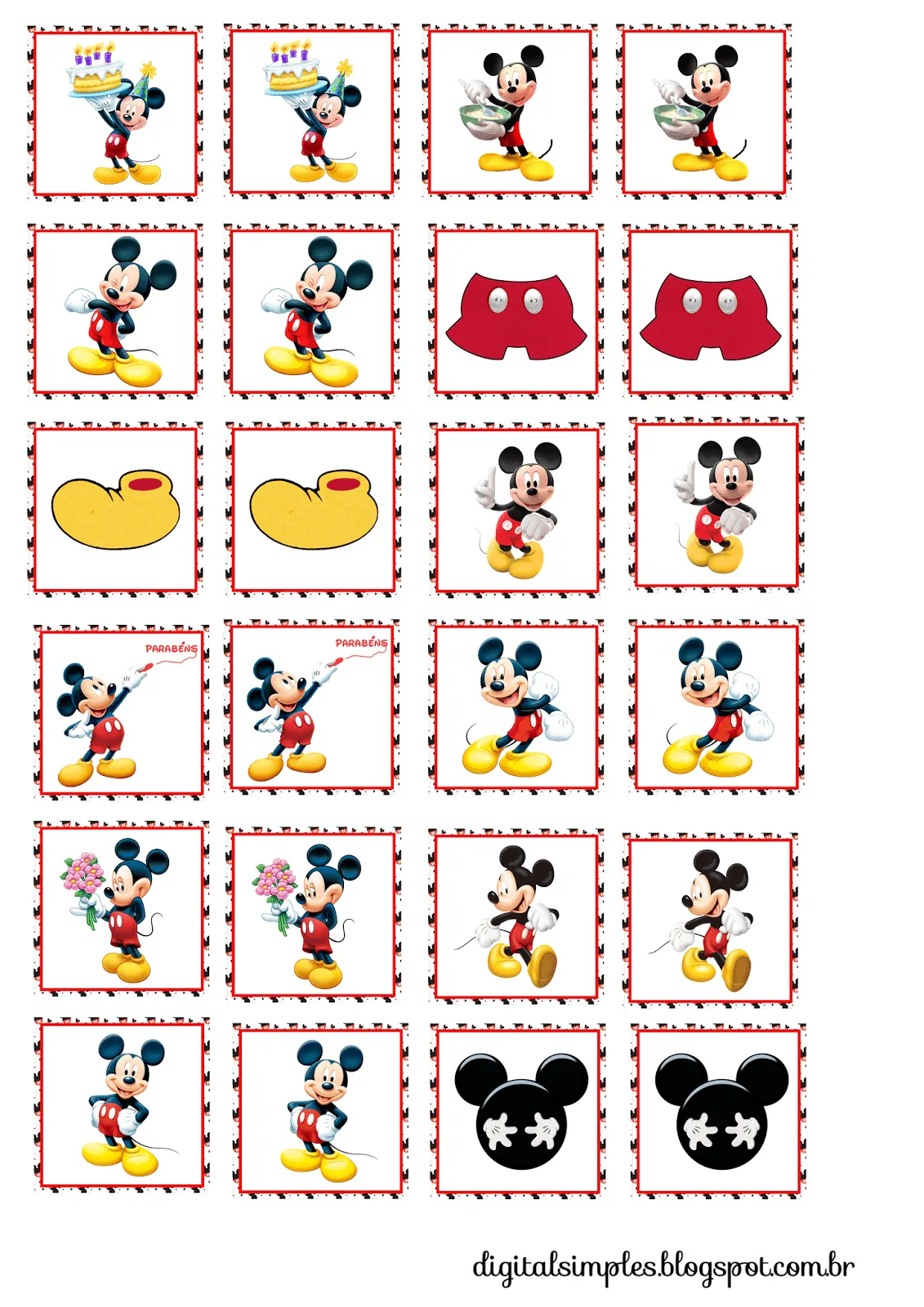 Kit de Mickey en Rojo y Amarillo para Imprimir Gratis. | Ideas y ...