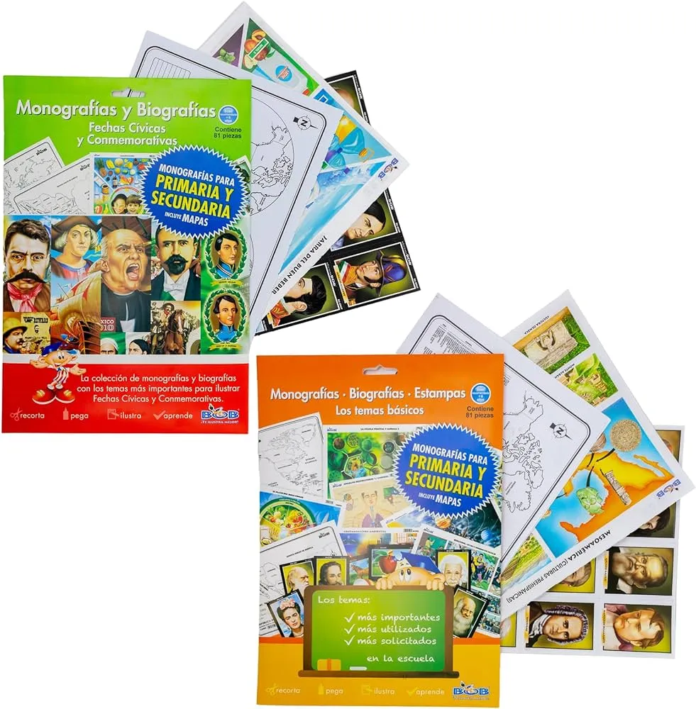 Kit de monografías/laminas, biografías y estampa escolares. CONTENIDO: 2 Blisters/Folders 1.- Temas básicos y 2.-Fechas cívicas y conmemorativas. : Amazon.com.mx: Oficina y papelería Kit de monografías/laminas, biografías y estampa escolares. CONTENIDO: 2 Blisters/Folders 1.- Temas básicos y 2.-Fechas cívicas y conmemorativas. : Amazon.com.mx: Oficina y papelería