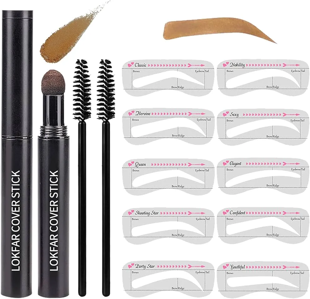 Kit de plantillas de sellos para cejas, resistente al agua, kit de modelado de cejas, sello de relleno de cejas, kit de estampado de cejas con 10 plantillas de cejas, 2 cepillos Kit de plantillas de sellos para cejas, resistente al agua, kit de modelado de cejas, sello de relleno de cejas, kit de estampado de cejas con 10 plantillas de cejas, 2 cepillos