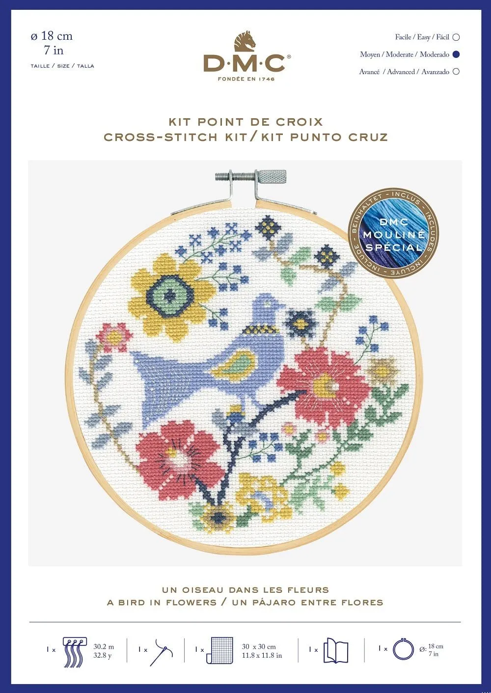 Kit punto de cruz “Pájaro entre flores” – Diseños Para Bordar Kit punto de cruz “Pájaro entre flores” – Diseños Para Bordar