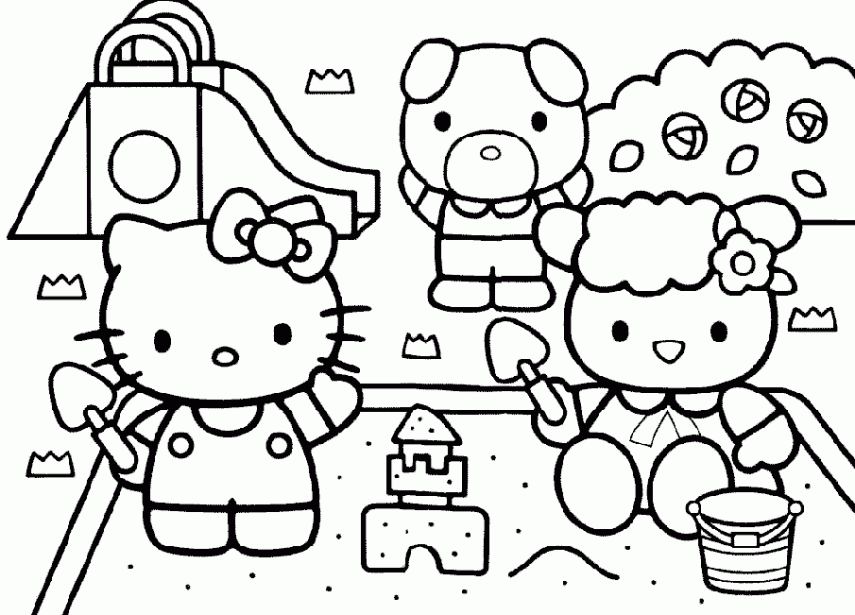  KITTY DIBUJOS PARA PINTAR Y COLOREAR:KITTY Y SUS AMIGOS EN LA PLAYA ...