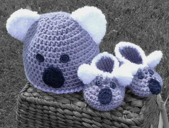 Koala Crochet hat and shoes handmade baby koala by YarnitCindy Koala Crochet hat and shoes handmade baby koala by YarnitCindy