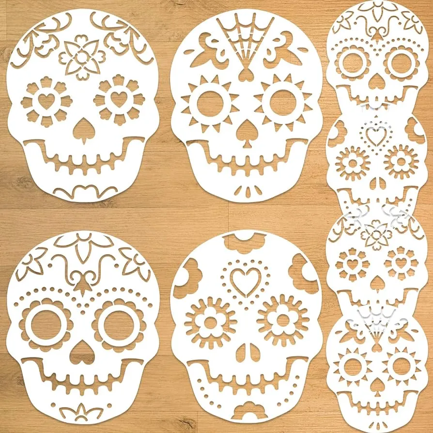 Konsait Paquete de 8 plantillas para tartas del Día de los Muertos, plantillas para tartas de Konsait Paquete de 8 plantillas para tartas del Día de los Muertos, plantillas para tartas de