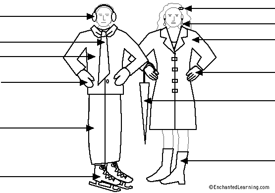 Label the Clothes in English Printout #2 - EnchantedLearning.com