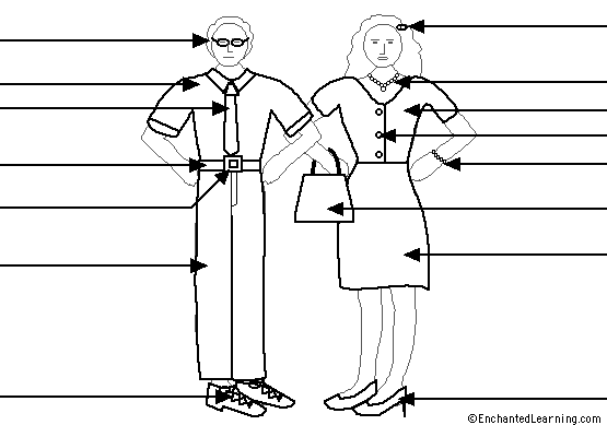 Label the Clothes in English Printout - EnchantedLearning.com