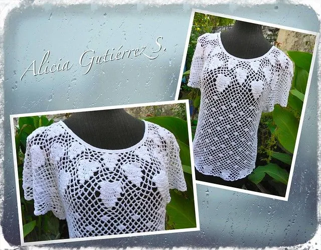 Mis labores en Crochet: Blusa de hilaza en cuello redondo!