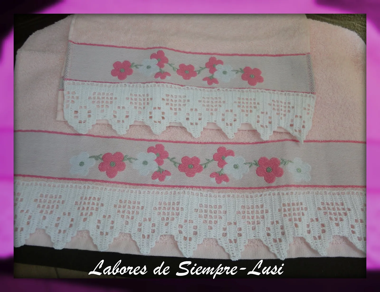 Labores de siempre: Puntillas para toallas rosas Labores de siempre: Puntillas para toallas rosas