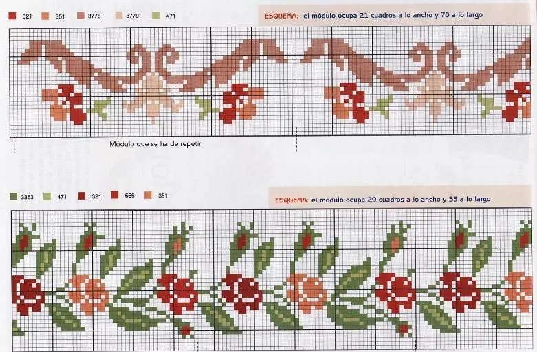 laboresdeesther Punto de cruz gratis : Cenefas en flor