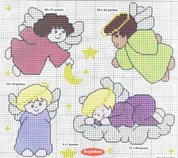 Patrones y esquemas gratis: Punto de cruz angelitos Patrones y esquemas gratis: Punto de cruz angelitos