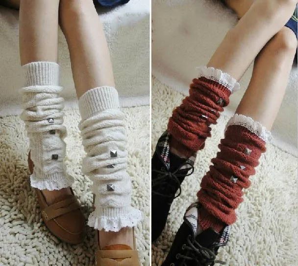 Ladies Lace Boot Cuffs Rivet Knitted Leg Warmers for Women Winter ...