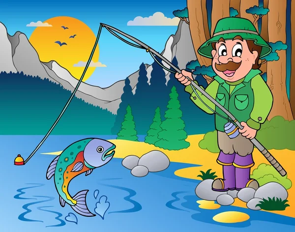 Lago con pescador dibujos animados 1 — Vector stock © clairev #6077165