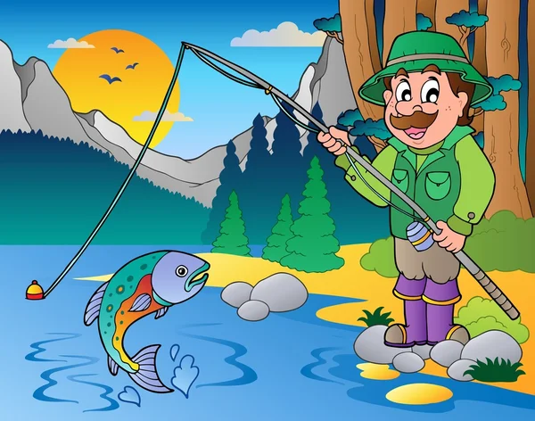 Lago con pescador dibujos animados 1 — Vector stock © clairev #6077165 Lago con pescador dibujos animados 1 — Vector stock © clairev #6077165