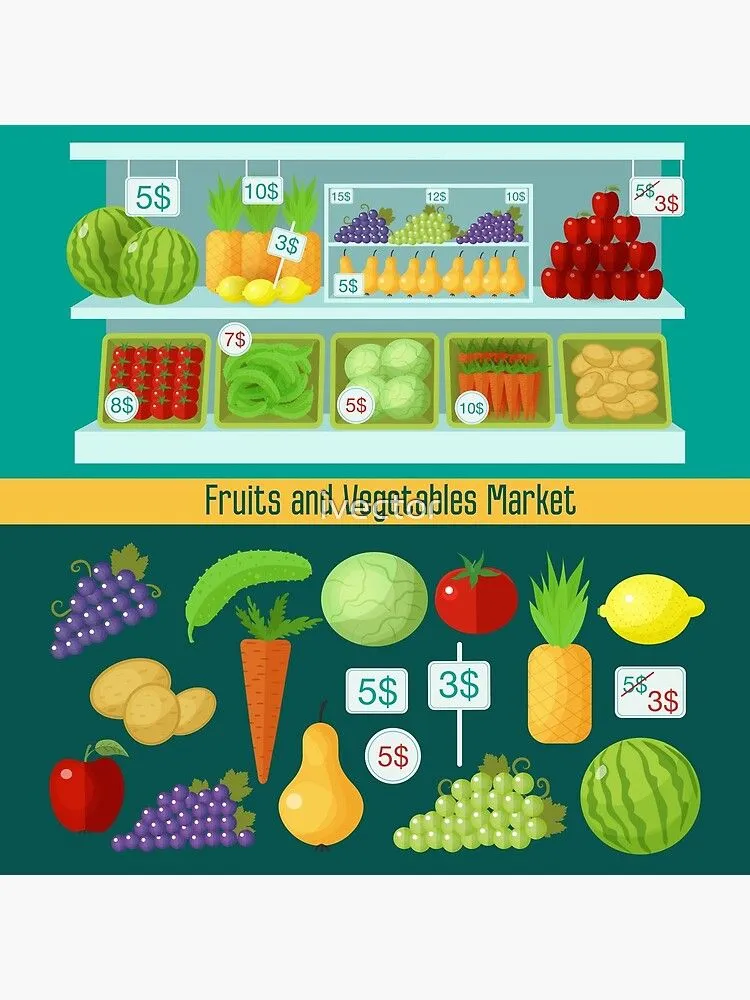 Lámina metálica for Sale con la obra «Mercado de frutas y verduras Concepto de alimentación saludable» de ivector | Redbubble Lámina metálica for Sale con la obra «Mercado de frutas y verduras Concepto de alimentación saludable» de ivector | Redbubble