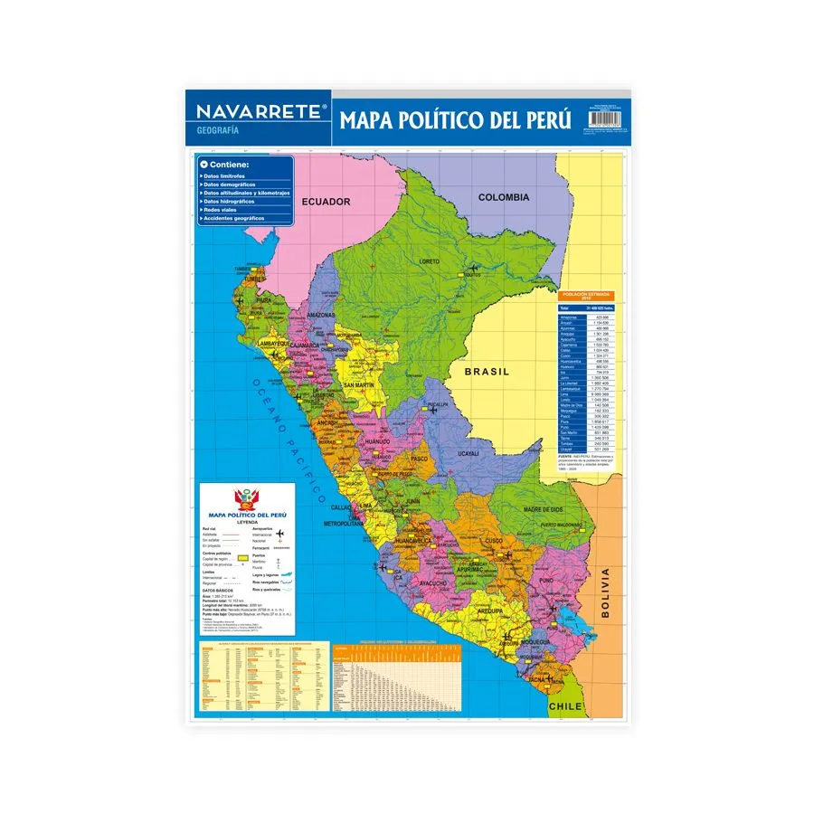 LÁMINA MURAL 70 X 100 CM MAPA POLÍTICO DEL PERÚ - Navarrete LÁMINA MURAL 70 X 100 CM MAPA POLÍTICO DEL PERÚ - Navarrete