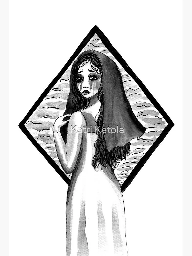 Lámina rígida for Sale con la obra «La Llorona - La mujer llorona en tinta»  de Katri Ketola | Redbubble