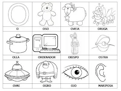 Laminas con dibujos para aprender palabras y colorear con letra: O ... Laminas con dibujos para aprender palabras y colorear con letra: O ...