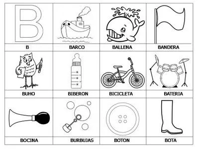 Laminas con dibujos para aprender palabras y colorear con letra: B ... Laminas con dibujos para aprender palabras y colorear con letra: B ...