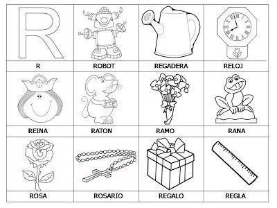 Laminas con dibujos para aprender palabras y colorear con letra: R ... Laminas con dibujos para aprender palabras y colorear con letra: R ...