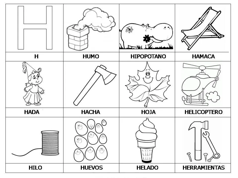 Laminas con dibujos para aprender palabras y colorear con letra: H ... Laminas con dibujos para aprender palabras y colorear con letra: H ...