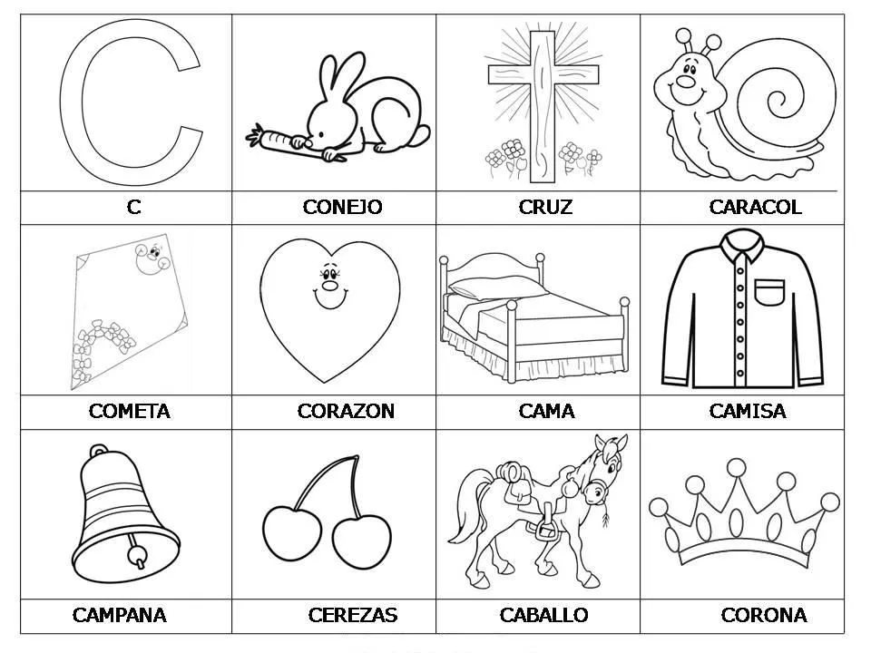 Laminas con dibujos para aprender palabras y colorear con letra: C ... Laminas con dibujos para aprender palabras y colorear con letra: C ...