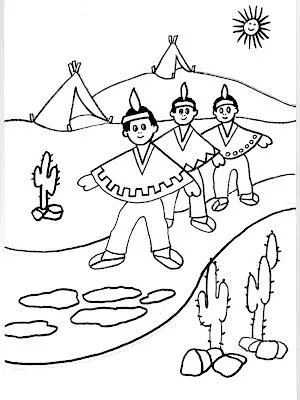 Niños Nativos Colouring Pages