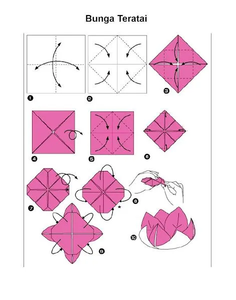Langkah-langkah membuat origami Bunga teratai | Klub Origami Indonesia