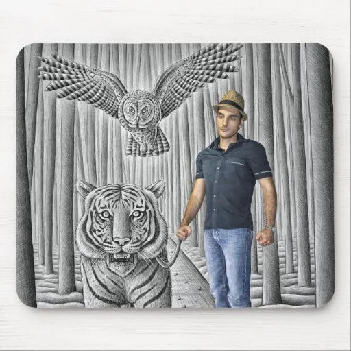 Lápiz contra la cámara - tigre, búho, hombre alfombrilla de raton ... Lápiz contra la cámara - tigre, búho, hombre alfombrilla de raton ...
