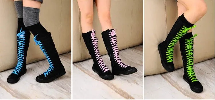 Largas botas de lona de Punk botas largas EMO rodilla botas lienzo ... Largas botas de lona de Punk botas largas EMO rodilla botas lienzo ...