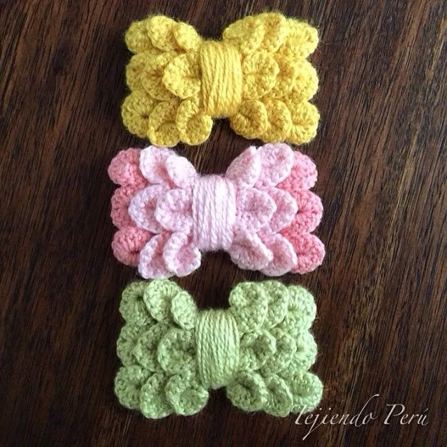 Lazos o moños para el cabello tejidos a crochet en el punto ... Lazos o moños para el cabello tejidos a crochet en el punto ...