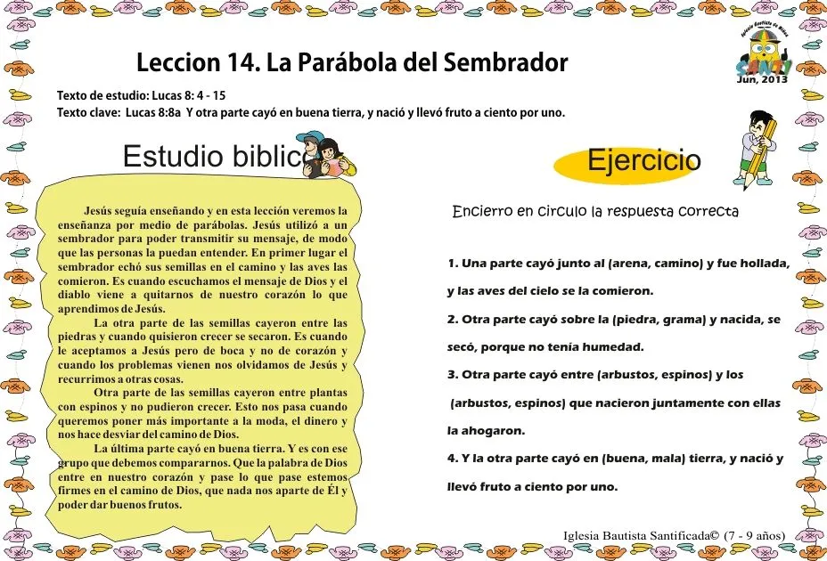 Leccion 14. Parábola del Sembrador « Iglesia de Niños Leccion 14. Parábola del Sembrador « Iglesia de Niños