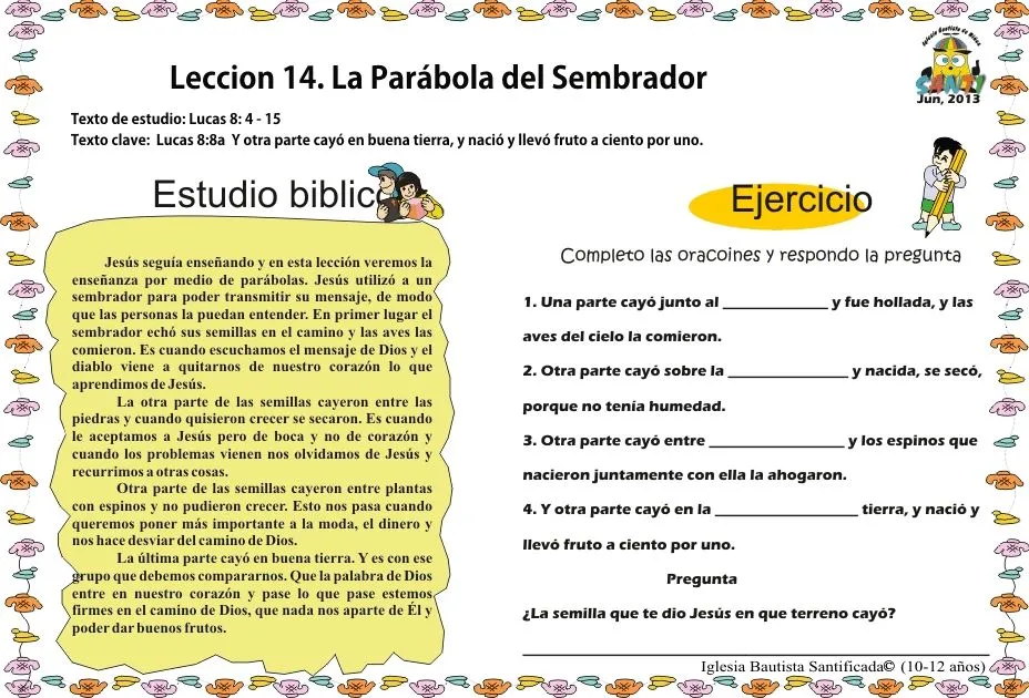 Leccion 14. Parábola del Sembrador | Iglesia de Niños Leccion 14. Parábola del Sembrador | Iglesia de Niños