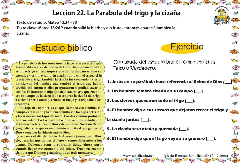 Lección 22. La parábola del trigo y la cizaña « Iglesia de Niños Lección 22. La parábola del trigo y la cizaña « Iglesia de Niños