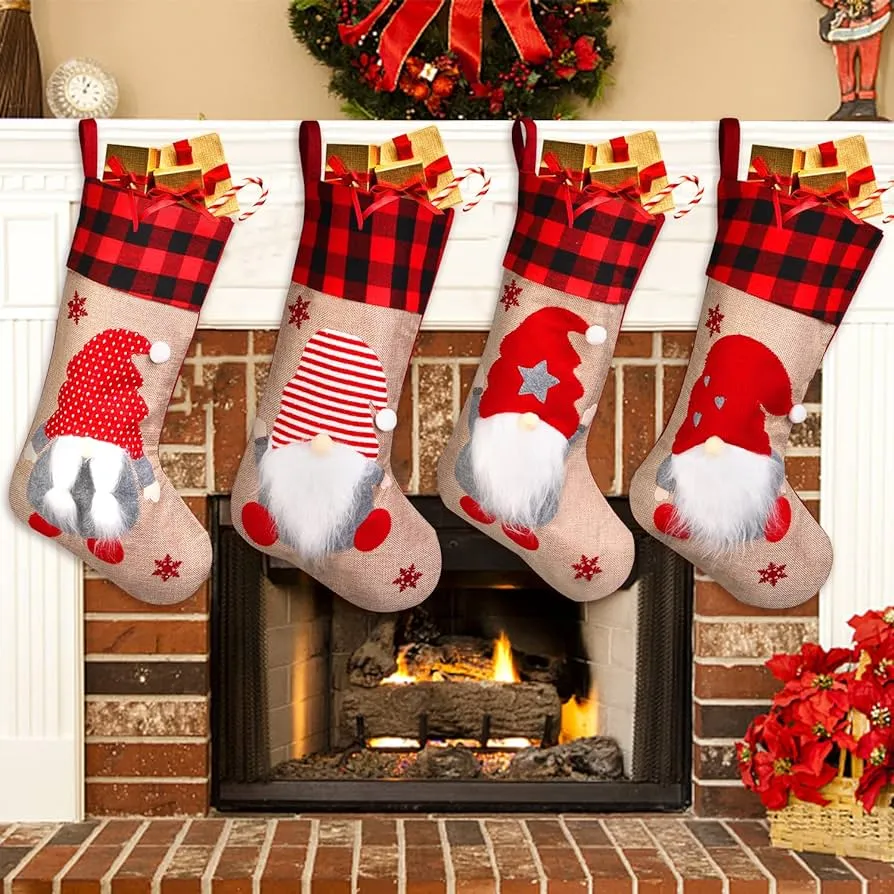 Leipple Juego de 4 medias de Navidad, gnomos 3D únicos, medias de Navidad  de Papá Noel, chimenea, medias colgantes para decoraciones de Navidad,  adornos navideños familiares : Amazon.com.mx: Hogar y Cocina