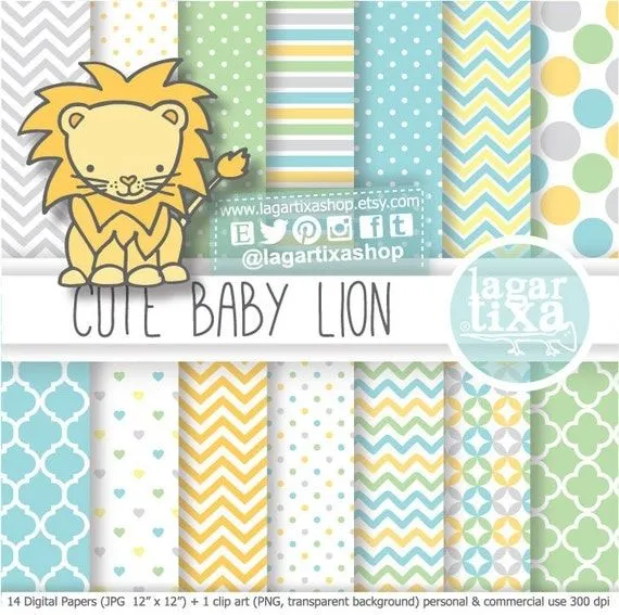 León Papel digital fondos baby shower niño bebé por LagartixaShop