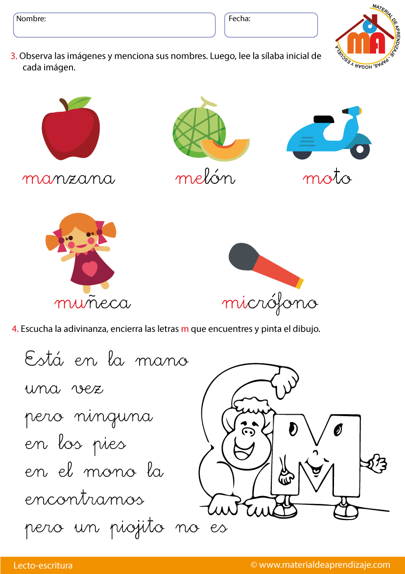 La letra M: Lecto-escritura - Material de Aprendizaje La letra M: Lecto-escritura - Material de Aprendizaje