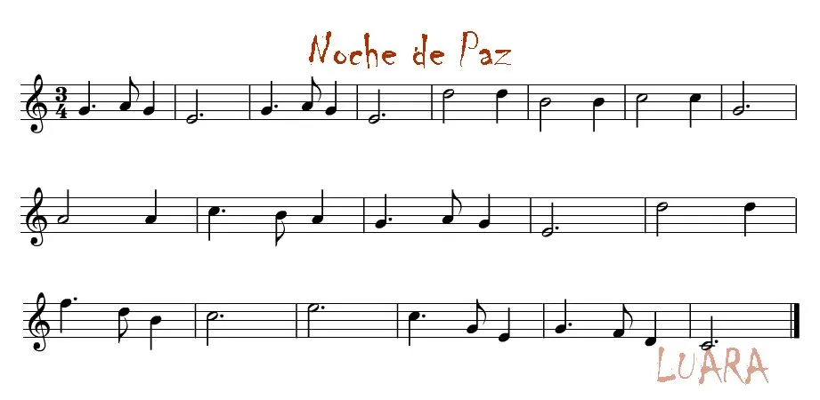 Letra y música 12: Partitura Noche de Paz para Flauta dulce, y ... Letra y música 12: Partitura Noche de Paz para Flauta dulce, y ...