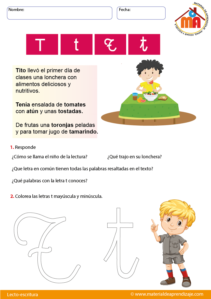 La letra T: Lecto-escritura “Material de aprendizaje” : Material de Aprendizaje La letra T: Lecto-escritura “Material de aprendizaje” : Material de Aprendizaje