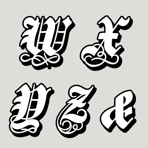 Las letras del alfabeto gótico w, x, y, z, y comercial — Vector ...