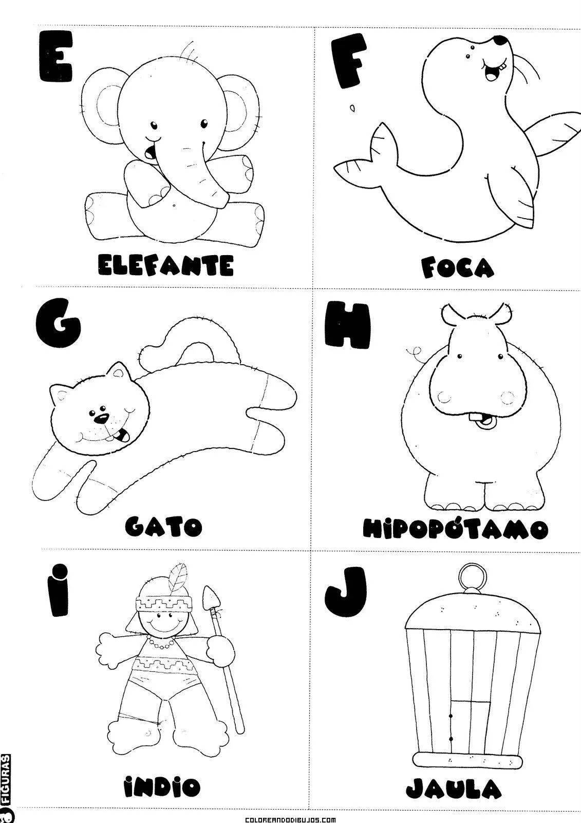 Letras E, F, G, H, I, J para colorear