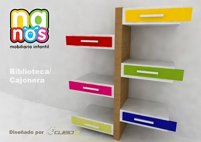 Librero infantil a Muro. Repisas con Cajon para niños. by CUBO 3 ...