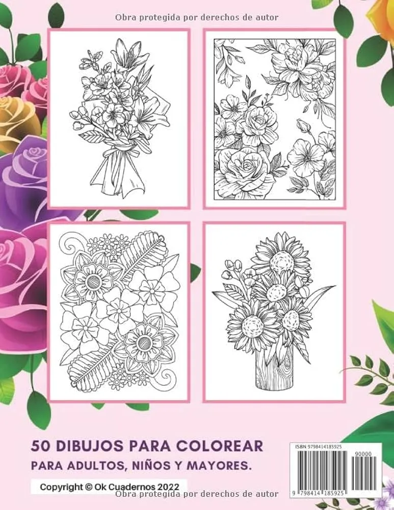 Libro de colorear flores para adultos: 50 láminas para colorear adultos, niños y personas mayores | Flores y diseños de flores para pintar y relajarse ... de vacaciones para adultos (Spanish Edition) : Libro de colorear flores para adultos: 50 láminas para colorear adultos, niños y personas mayores | Flores y diseños de flores para pintar y relajarse ... de vacaciones para adultos (Spanish Edition) :